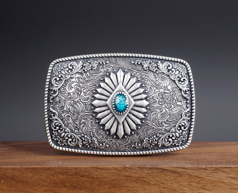 Western Vintage Design Turquoise Belt Buckle-1