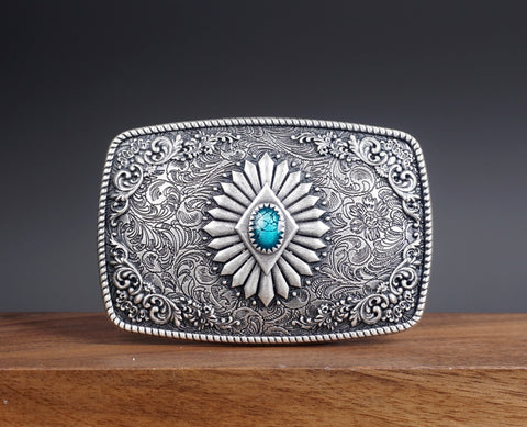 Western Vintage Design Turquoise Belt Buckle-1