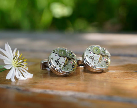 Personalized engraved Watch Movement Cufflinks for Man, hunband, father, boyfriend, groomsman gift-1
