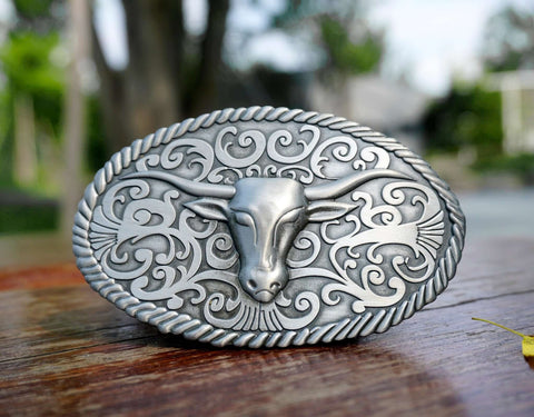 Personalized Long Horns Belt Buckle with long horns, retro branch pattern. Custom monogram Belt Buckle for him, Groomsman-2