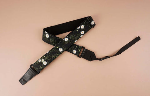 white daisy floral printed ukulele shoulder strap-front-4
