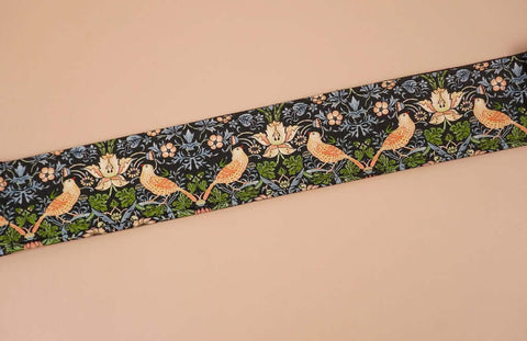 bird and flowers printed vintage guitar strap-detail-3