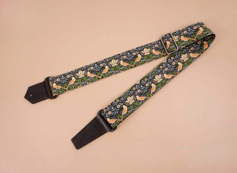 bird and flowers printed vintage guitar strap-front-3