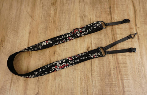 4uke J hook clip-on ukulele strap with Weeping Cherry floral printed-front-3