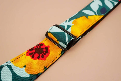 ukulele shoulder strap with flowers and leaf printed-detail-3