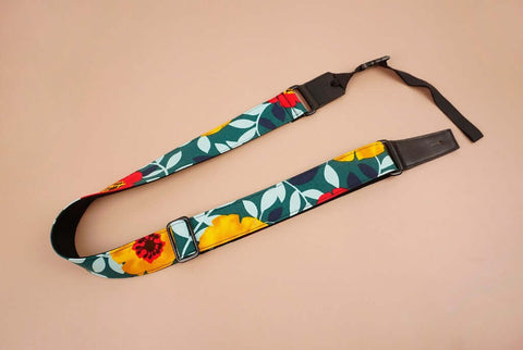 ukulele shoulder strap with flowers and leaf printed-front-2