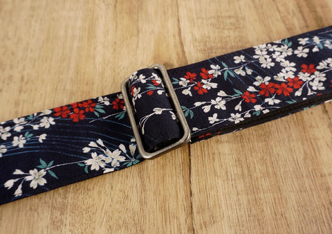 Weeping Cherry blossom guitar strap with leather ends-4