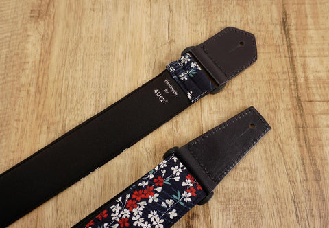 Weeping Cherry blossom guitar strap with leather ends-5