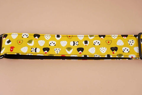 panda and sushi leather ends yellow ukulele shoulder strap-detail-2