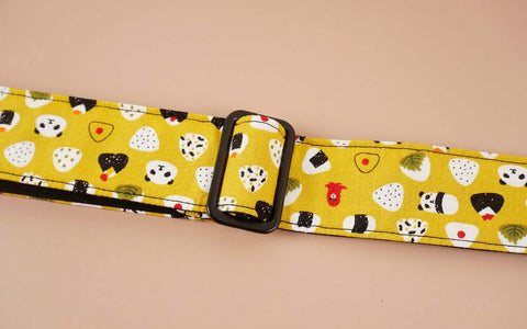 panda and sushi leather ends yellow ukulele shoulder strap-detail-3