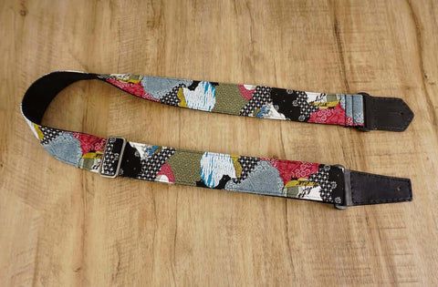 Japanese culture guitar strap with leather ends-1