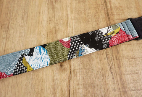 Japanese culture guitar strap with leather ends-2
