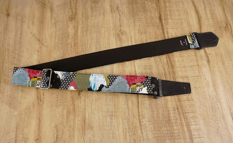 Japanese culture guitar strap with leather ends-4