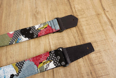 Japanese culture guitar strap with leather ends-6