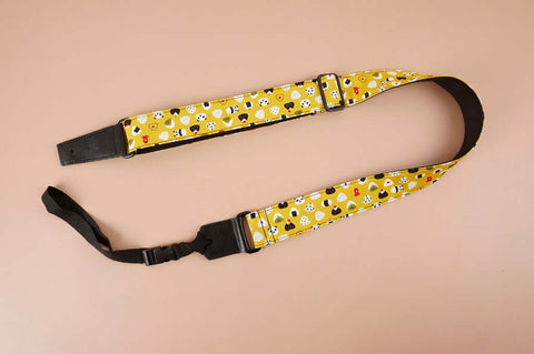 panda and sushi leather ends yellow ukulele shoulder strap-front-2