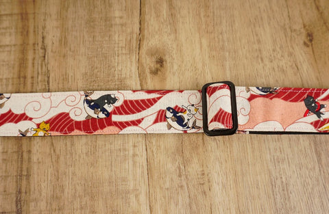 Surfing cat leather ends ukulele shoulder strap-detail-1