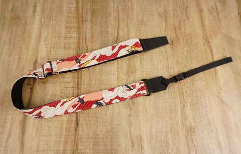 Surfing cat leather ends ukulele shoulder strap-front-2