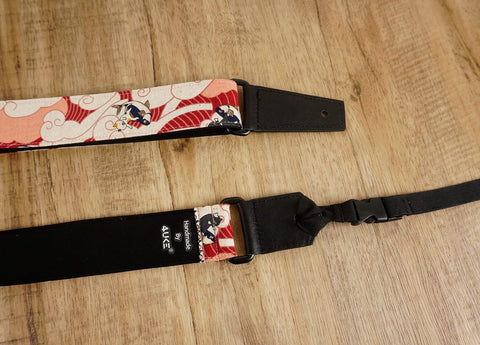 Surfing cat leather ends ukulele shoulder strap-detail-2
