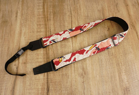 Surfing cat leather ends ukulele shoulder strap-front-3