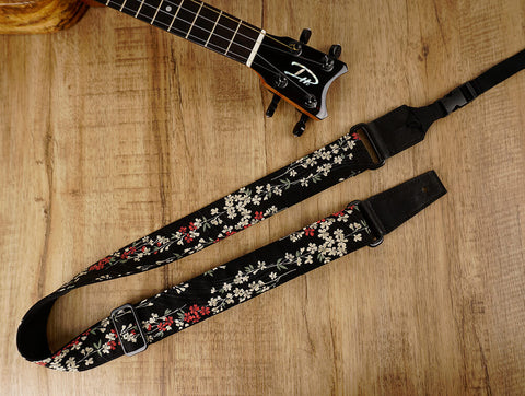 Weeping Cherry Ukulele Shoulder Strap-balck-front