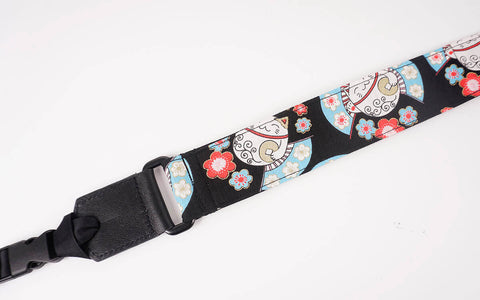 paper fan lucky cat leather ends ukulele shoulder strap-detail-1