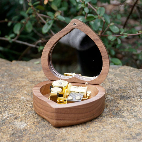 Custom engraved wooden heart music box with cylinder-5