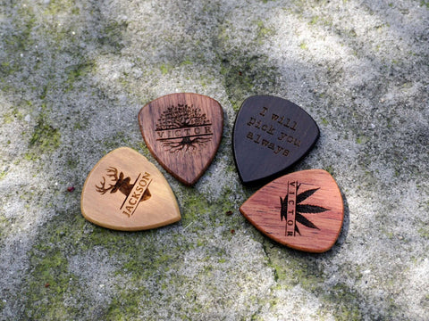 Personalized Wood Guitar Pick Holder & Wood Pick Set-7