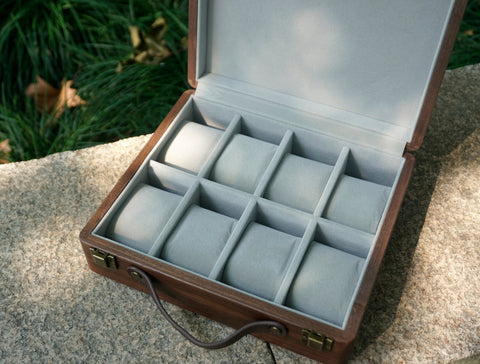 Personalized Walnut Watch Box Organizer with 8 Divider Slots, engraved watch box, Soft Velvet Pillows, father of the bride gift-2