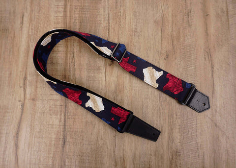 American flag guitar strap with leather ends - 2