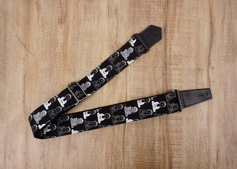 Buddha guitar strap with leather ends-3