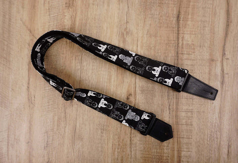 Buddha guitar strap with leather ends-2