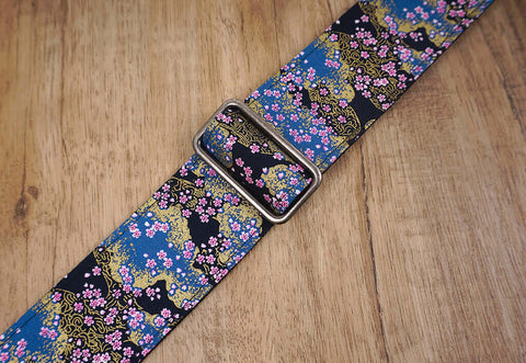 Cherry Blossom guitar strap with leather ends-3