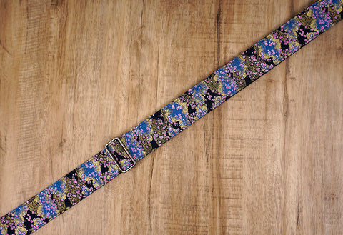 Cherry Blossom guitar strap with leather ends-4