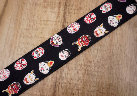 Japanese Daruma Devil guitar strap with leather ends-5