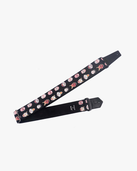 Japanese Daruma Devil guitar strap with leather ends-1