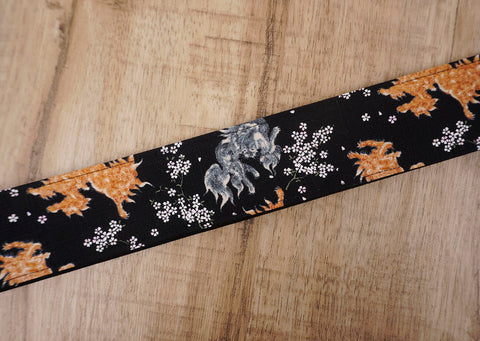 qilin and sakura guitar strap with leather ends-6
