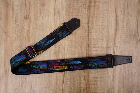Neon city guitar strap with leather ends-2