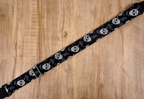 Sugar Skull guitar strap with leather ends-6