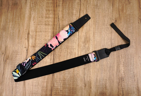 Watercolor nature ukulele shoulder strap with leather ends-3