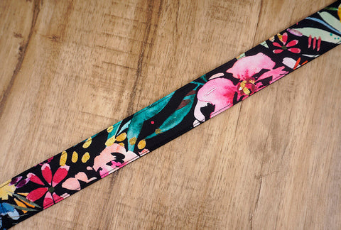Watercolor nature ukulele shoulder strap with leather ends-5