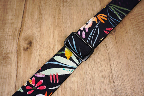 Watercolor nature ukulele shoulder strap with leather ends-6