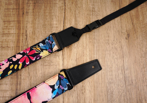 Watercolor nature ukulele shoulder strap with leather ends-7