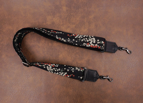 Floral Weeping Cherry banjo strap with leather ends and hook, also can be used as purse guitar strap-3