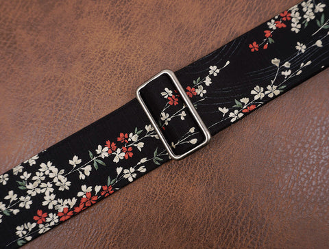 Floral Weeping Cherry banjo strap with leather ends and hook, also can be used as purse guitar strap-5