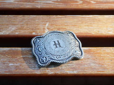 Personalized Western vintage monogram letter belt buckle-3