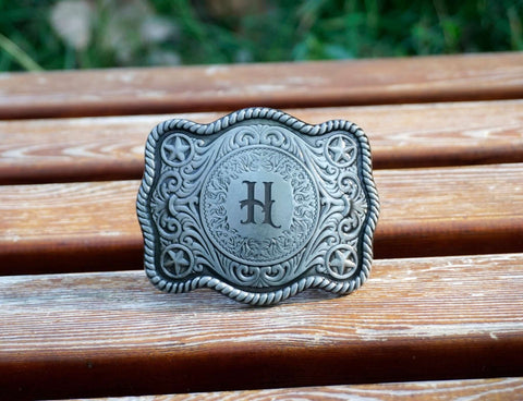 Personalized Western vintage monogram letter belt buckle-4