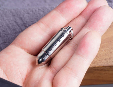 Personalized Bullet Titanium Cremation Urn Keychain - Waterproof Memorial Ashes Keyring-5