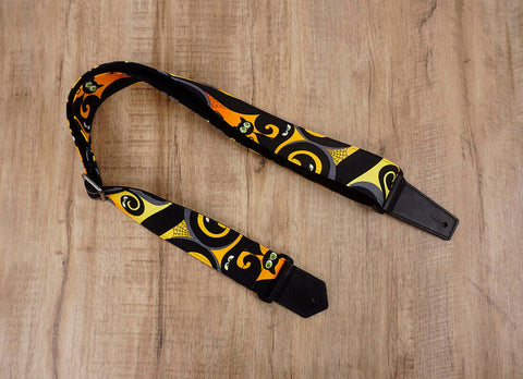 personalized black cat guitar strap with leather ends -2
