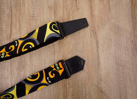 personalized black cat guitar strap with leather ends -3
