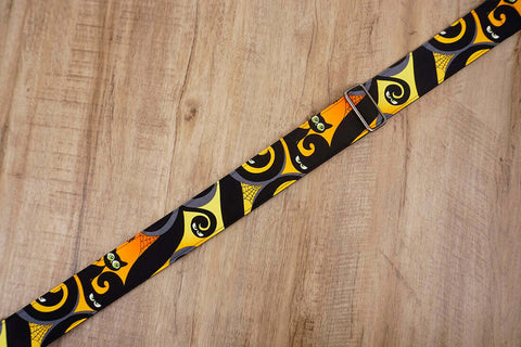 personalized black cat guitar strap with leather ends -5